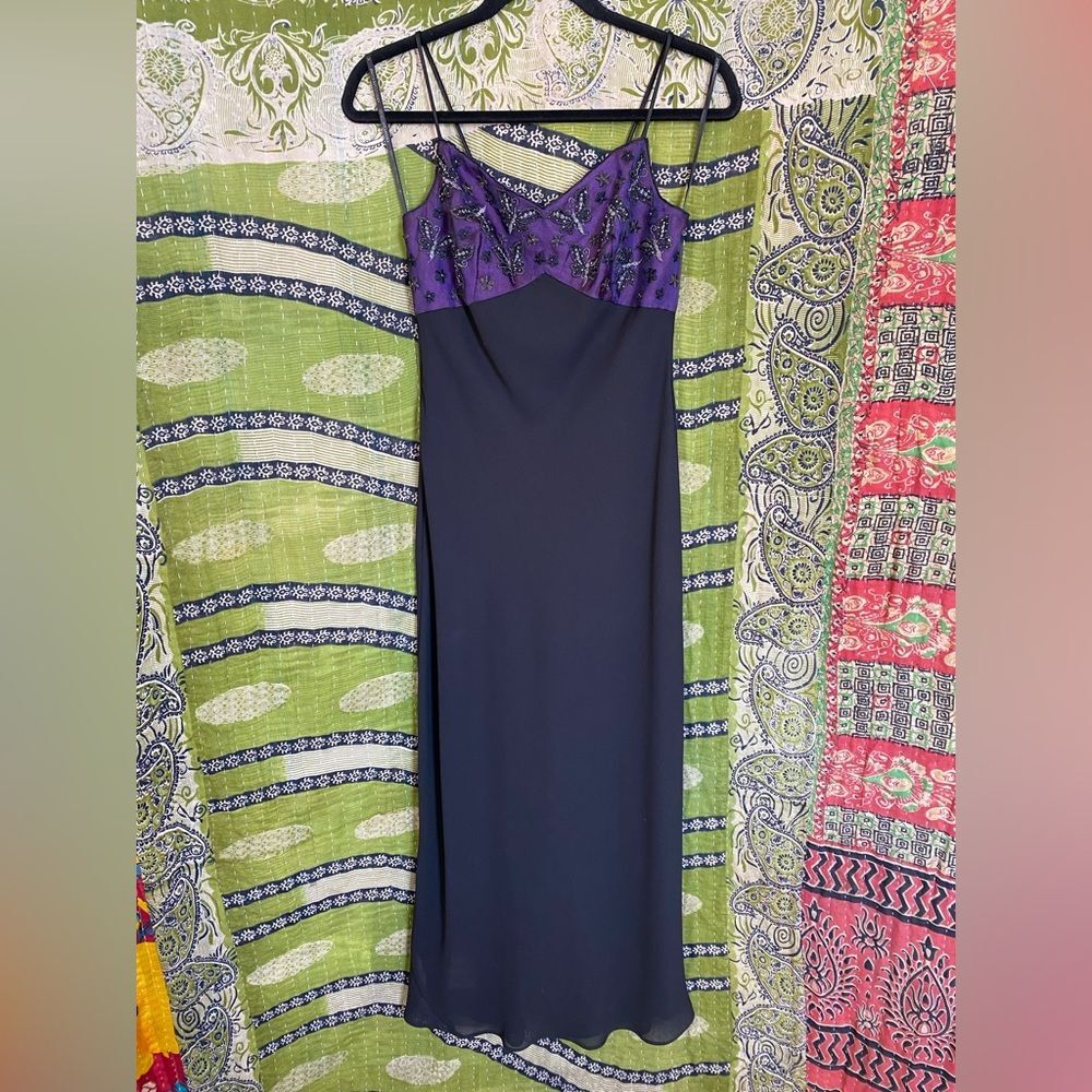 Vintage 90's Gunne Sax Black/ Purple Beaded Whimsigoth Maxi Dress Size 3/4